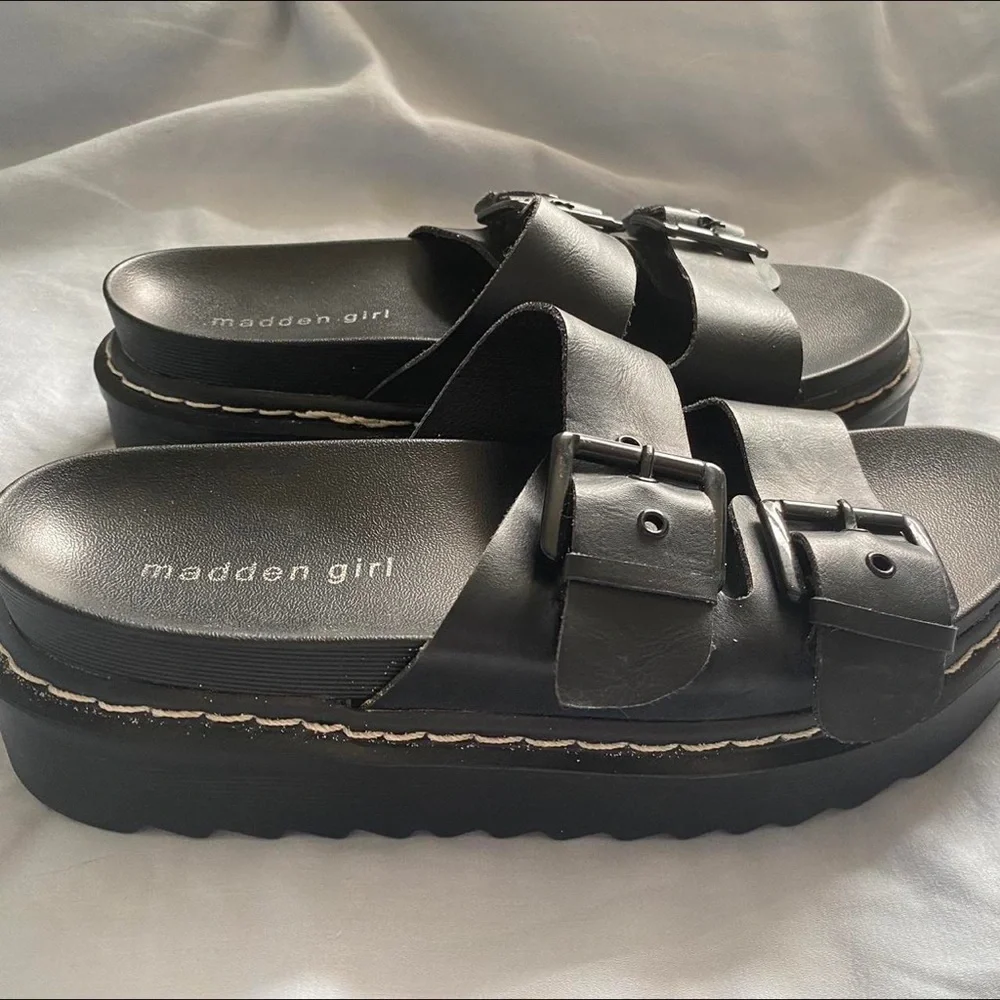 Madden Girl Black Double Buckle Slides - Picture 5 of 5